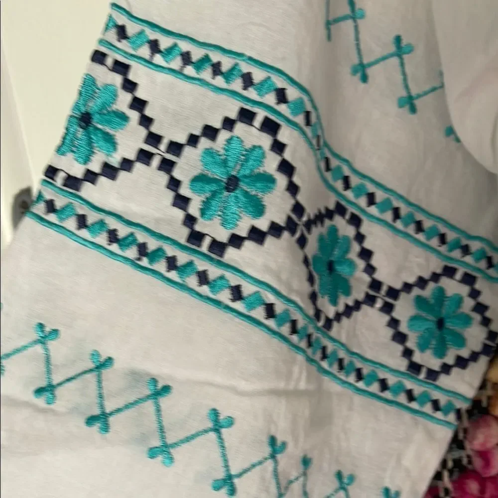 White Tunic with Blue Embroidery